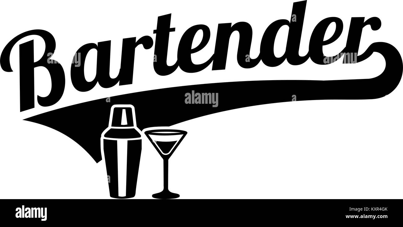 Bartender word retro style with shaker and glass Stock Vector