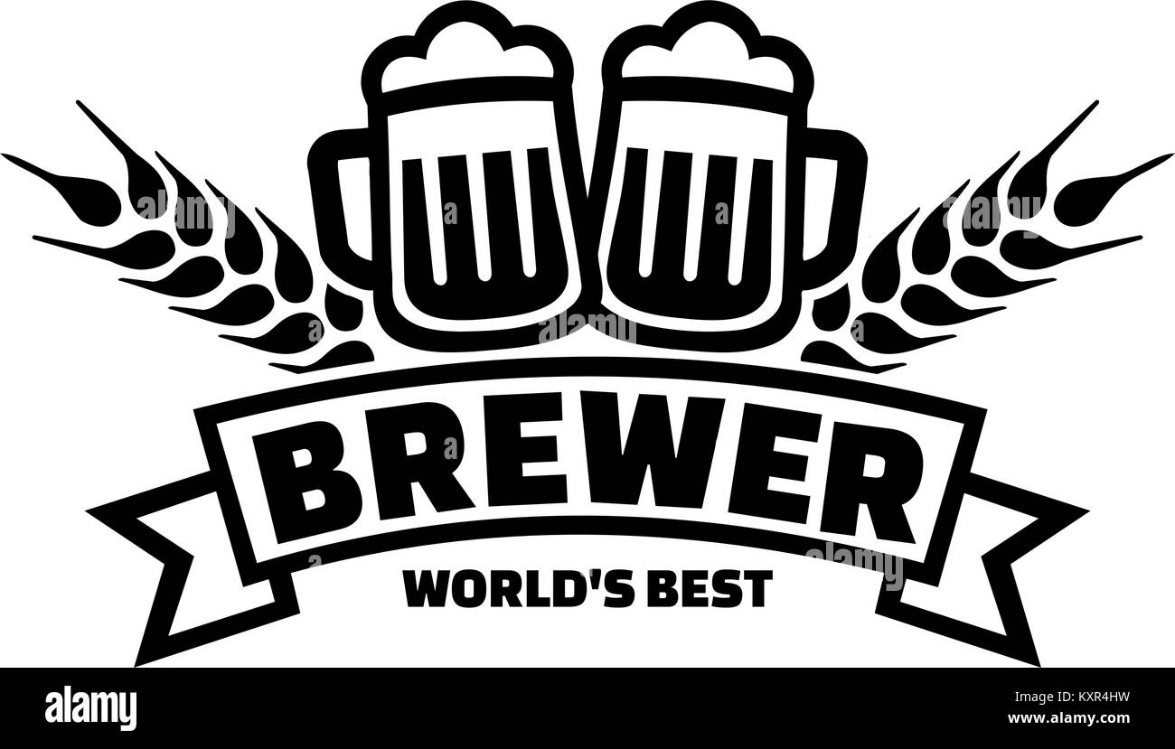 Worlds best Brewer with mugs and wheat Stock Vector