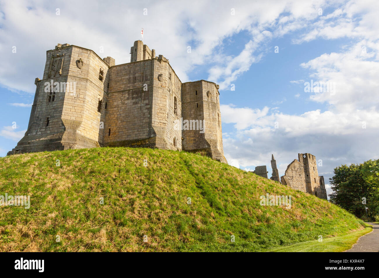 The view from outside the property of Warkworth Castle, a ruined