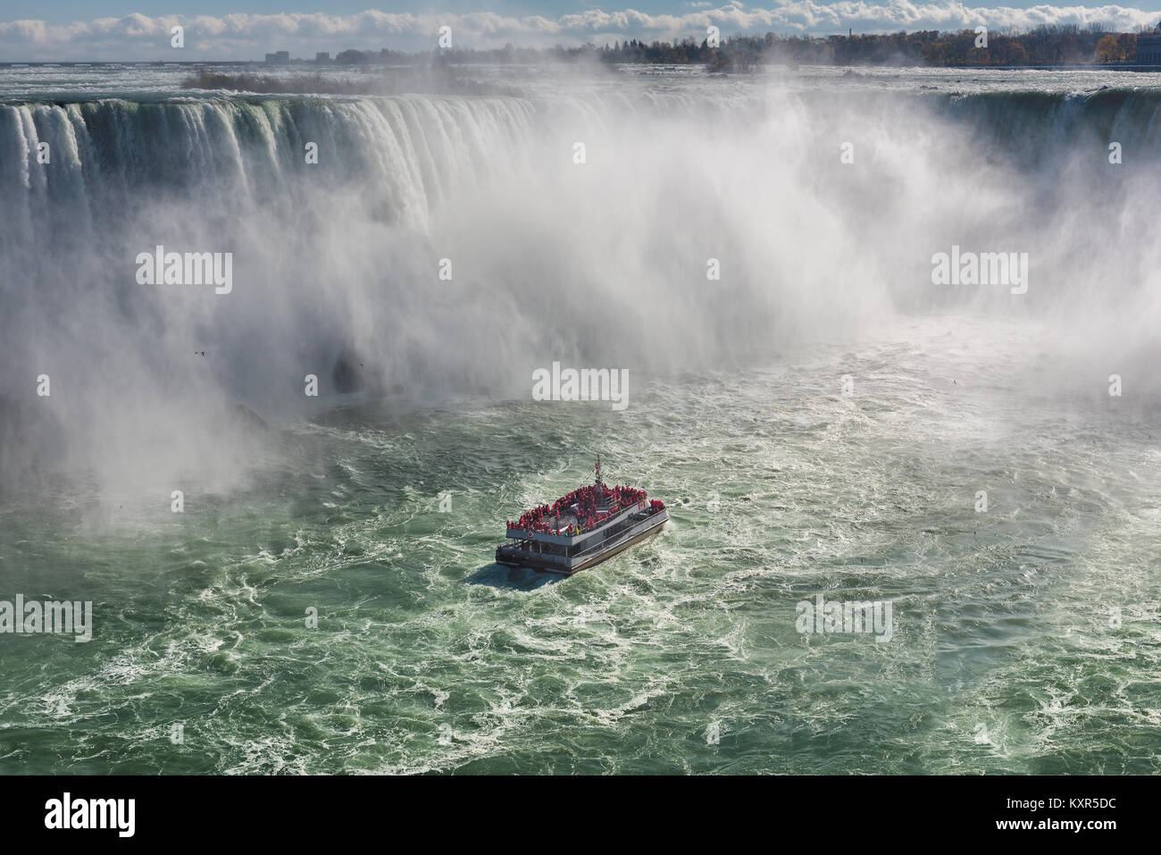 Tourist ship on Horseshoe Fall, Niagara Falls, Ontario, Canada. Stock Photo