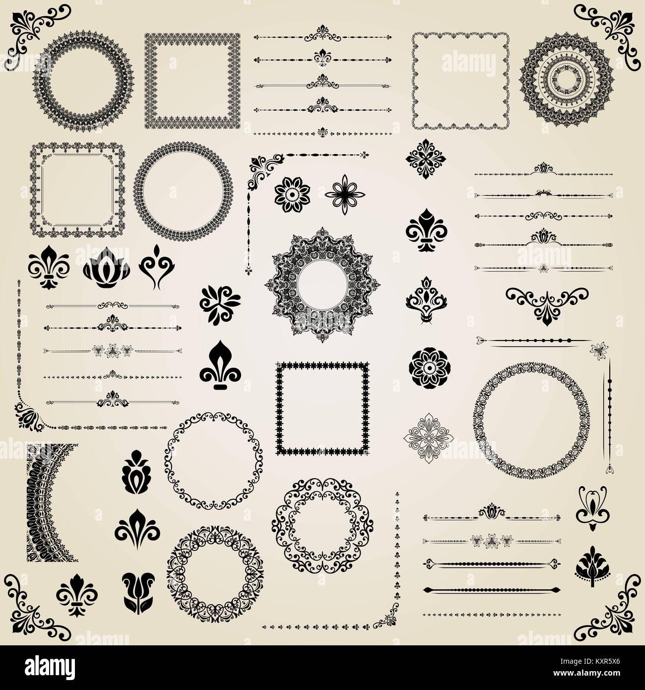 Vintage Set of Vector Horizontal, Square and Round Elements Stock ...