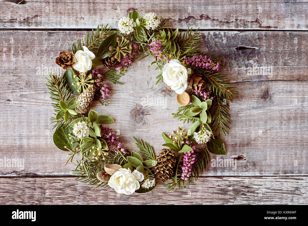Close-up image of a Christmas festive door wreath Stock Photo