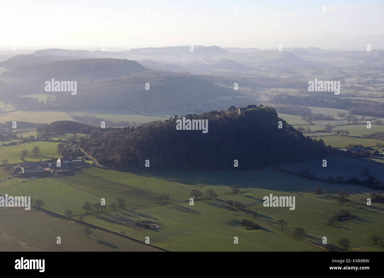 aerial view of Beeston castle in Cheshire Stock Photo