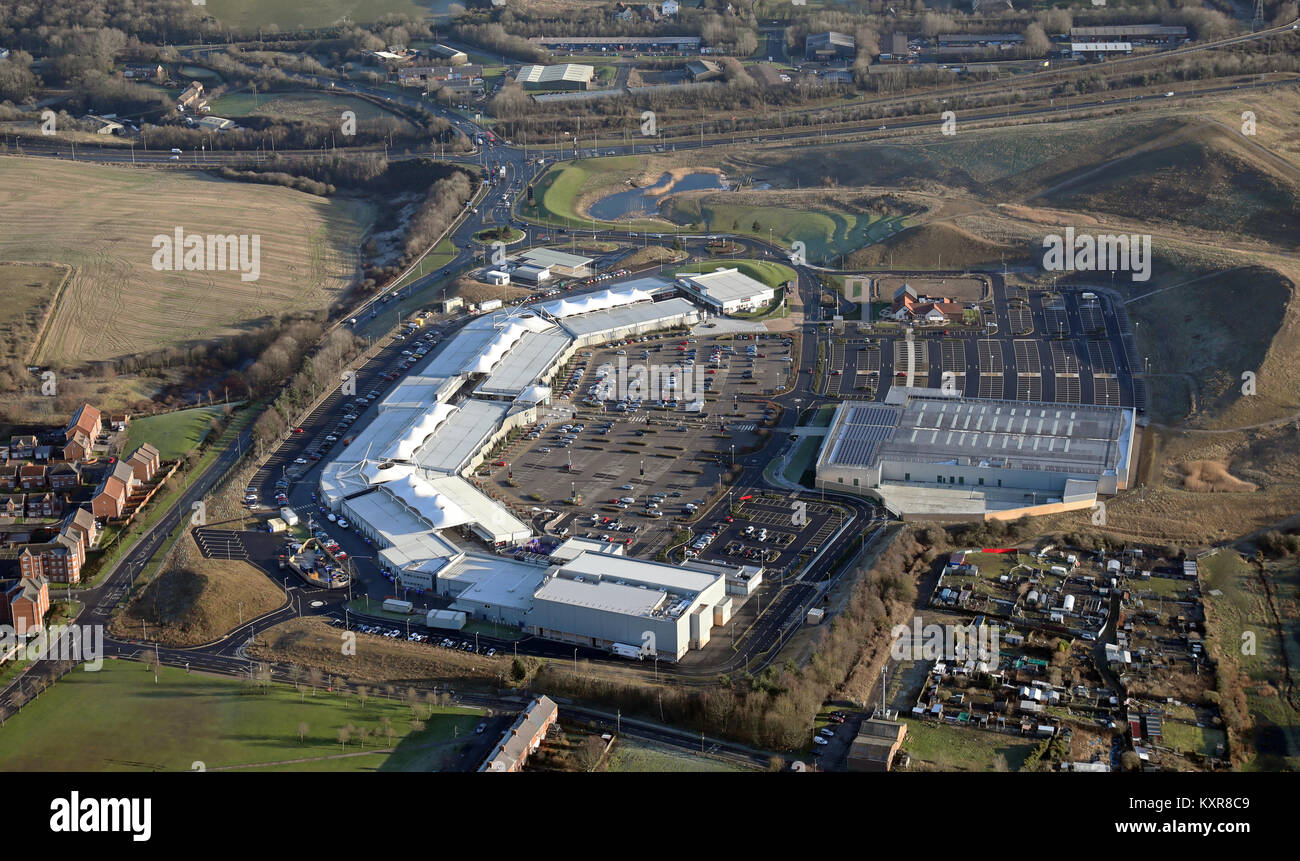 aerial view of Dalton Park Outlet near Seaham, Tyne & Wear, UK Stock Photo