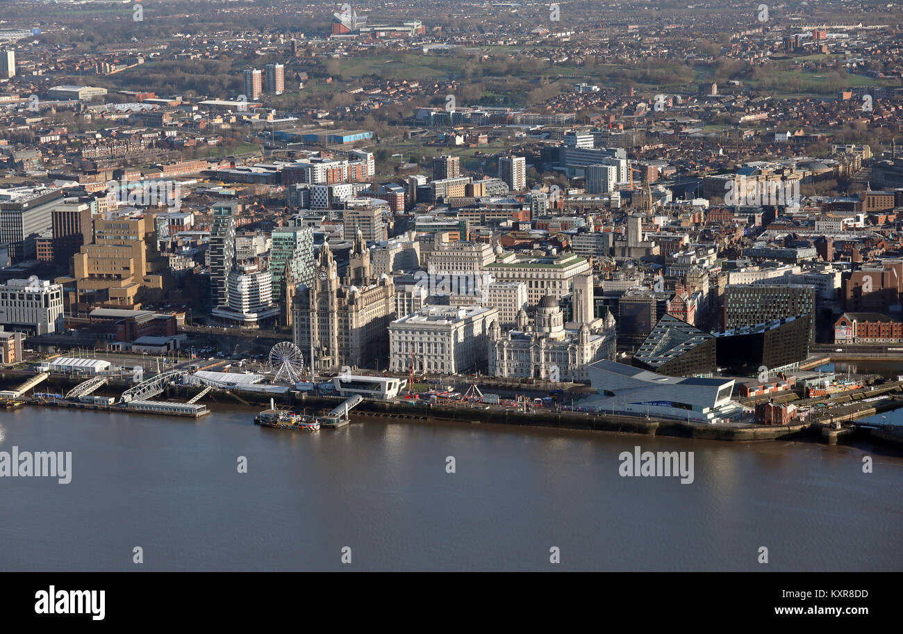 aerial view of Liverpool Waterfront, UK Stock Photo