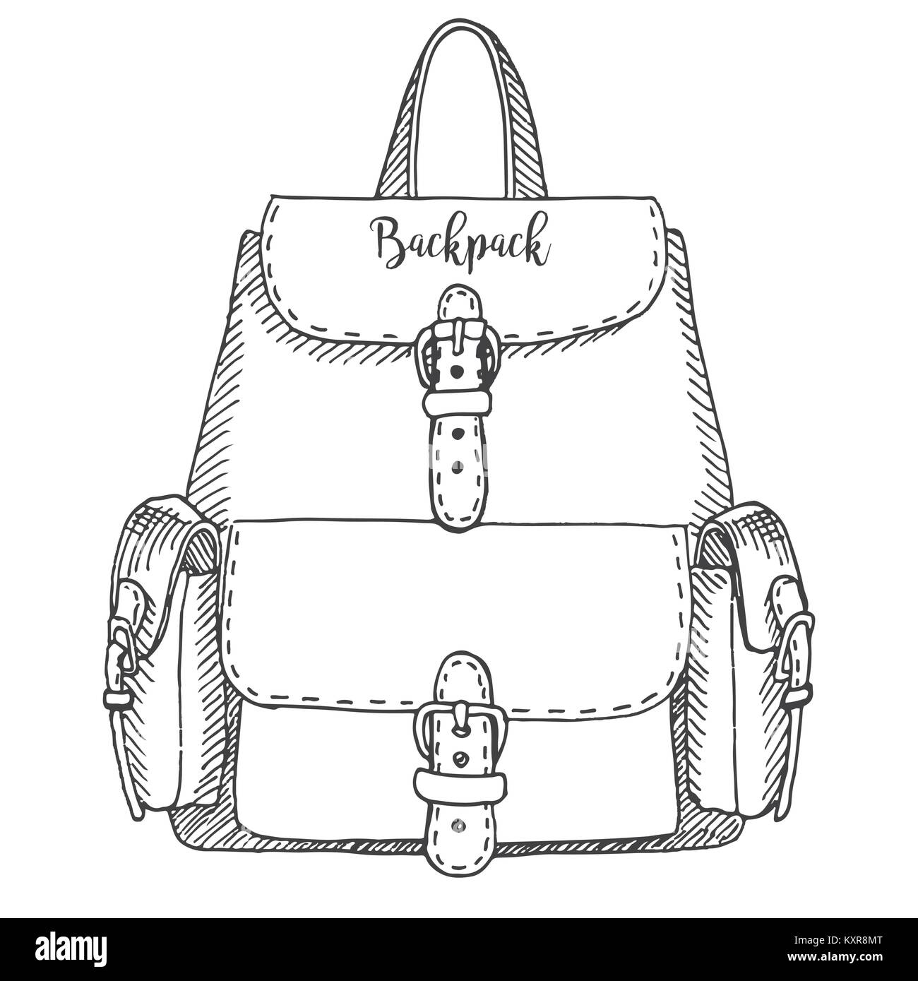 Sketch of a rucksack. Backpack isolated on white background. Vector