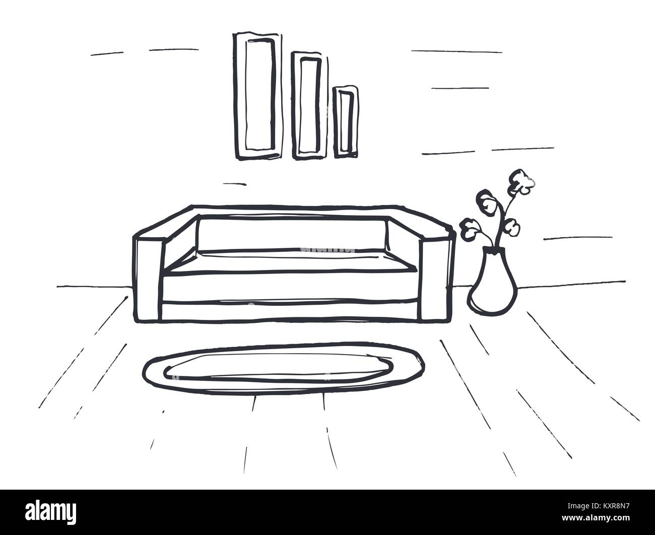 Linear sketch of an interior. Room plan. Vector illustration Stock ...