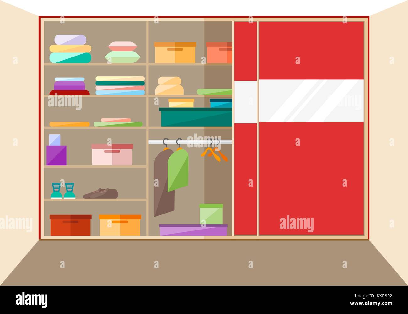 Built-in wardrobe in a flat style. Vector illustration. Stock Vector