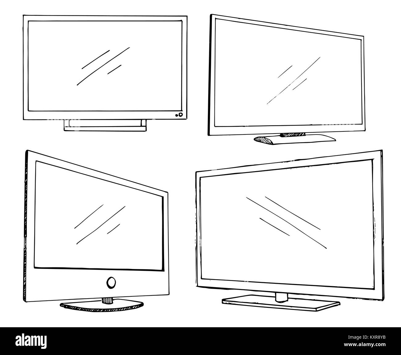 LCD Television Or Computer Monitor. Sketch, Isolated On White Background.  Royalty Free SVG, Cliparts, Vectors, and Stock Illustration. Image  123167655.