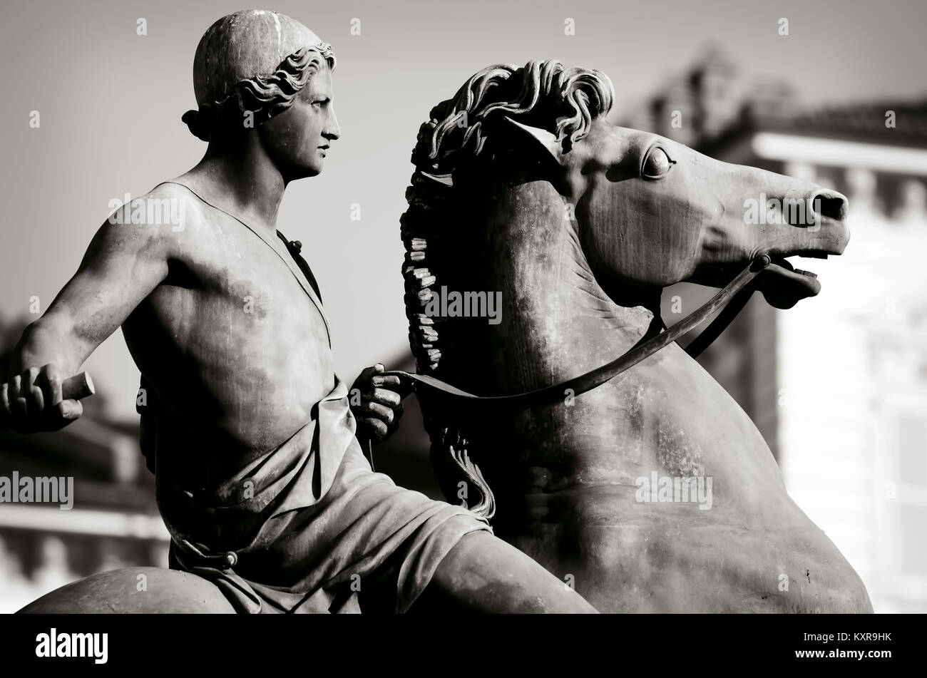 Equestrian Statue of Castor bronze in front of the Royal Palace of Turin, Italy Stock Photo