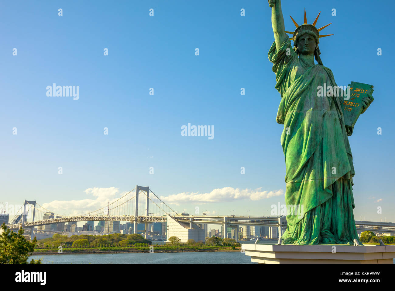 Statue of Liberty and Rainbow Bridge Stock Photo Alamy