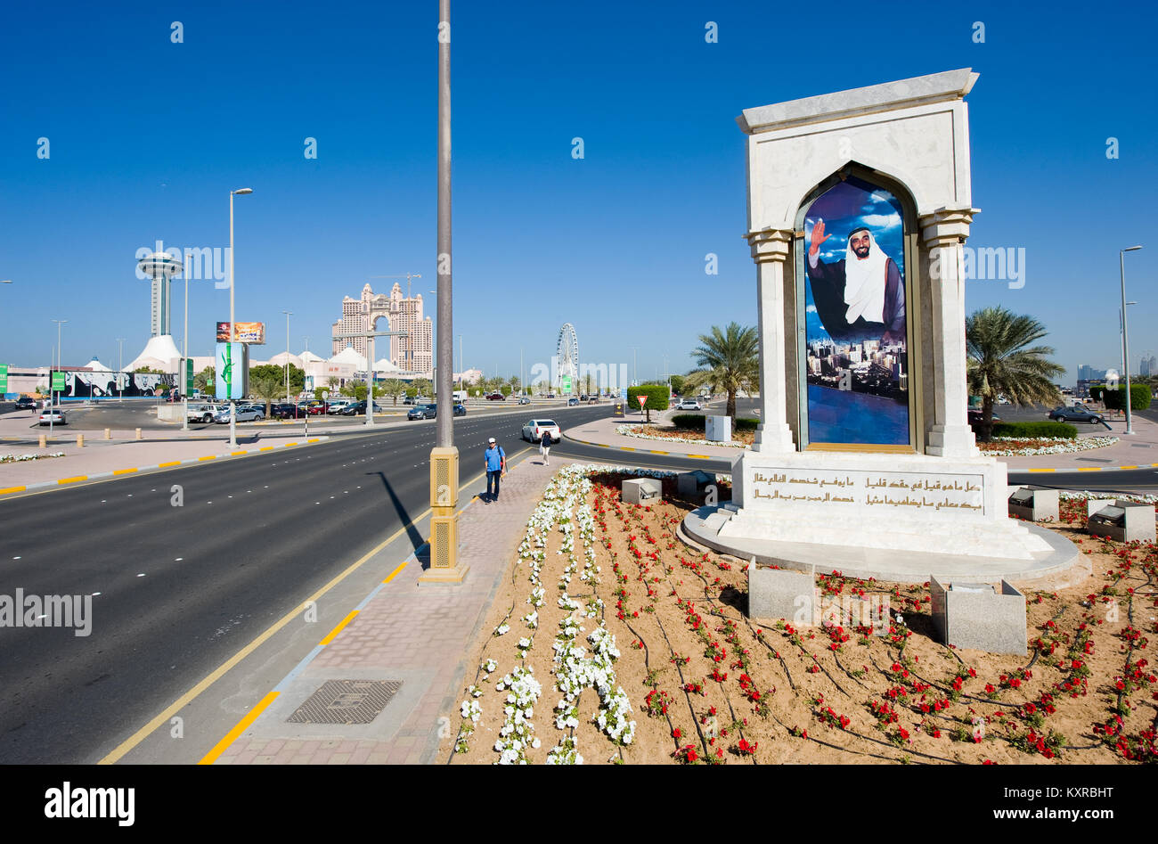 ABU DHABI, UNITED ARAB EMIRATES - DEC 30, 2017: Start of the part in Abu Dhabi where the popular Marina Hall is located. Stock Photo