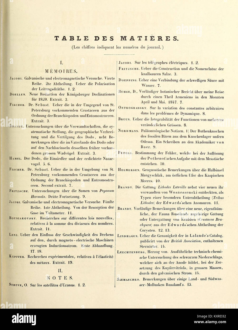 Bulletin de la Classe physico-mathématique de l'Académie impériale des sciences de Saint-Pétersbourg BHL45977247 Stock Photo