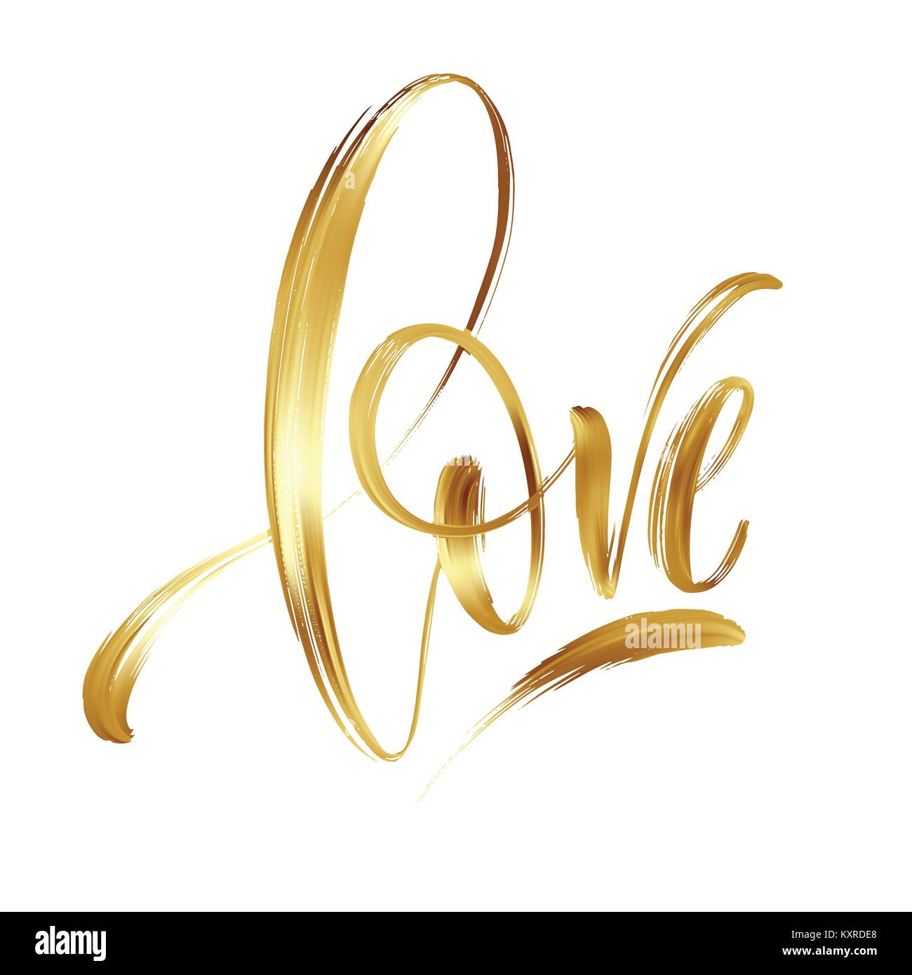 Love gold hand drawn brush calligraphy. Vector illustration Stock Vector