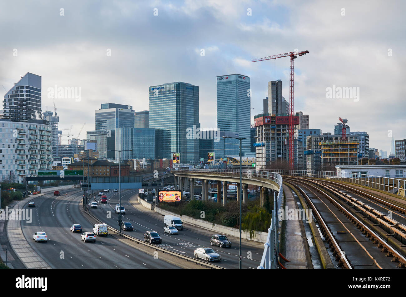 Canary Wharf Business District, East London UK, from East India DLR station Stock Photo