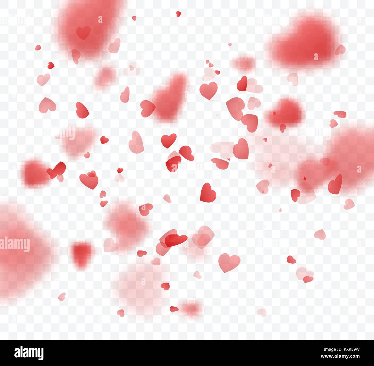 Heart confetti falling on transparent background. Valentines day card