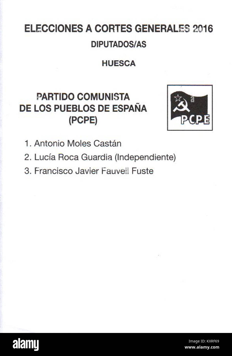 Candidatura de Partido Comunista de los Pueblos de España, PCPE Stock Photo