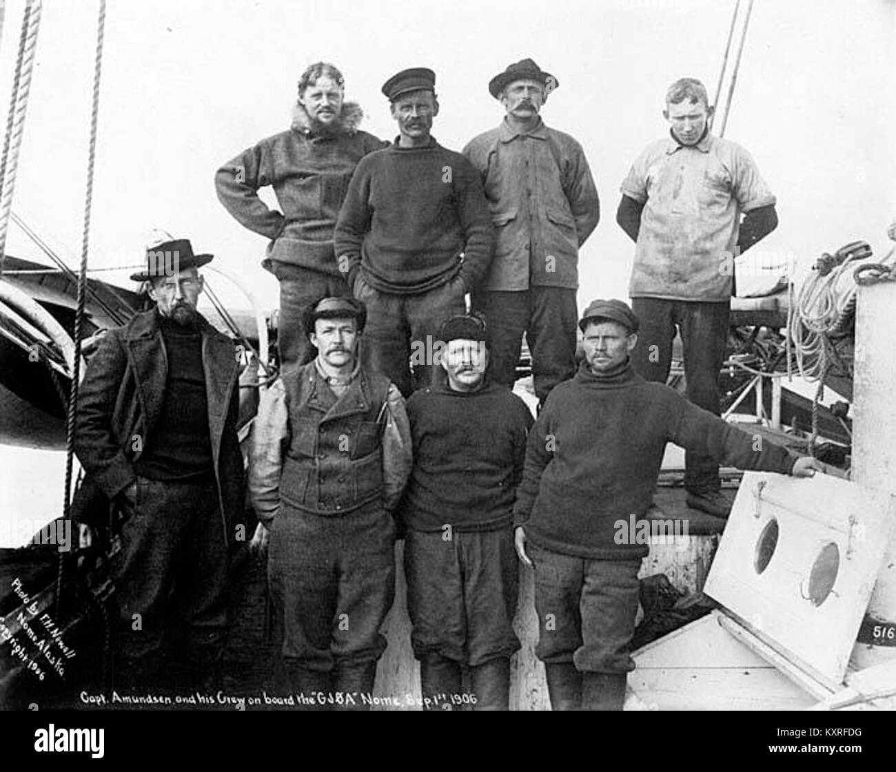 Captain Roald Amundsen and crew aboard the GJOA, Nome, September 1, 1906 (NOWELL 252) Stock Photo