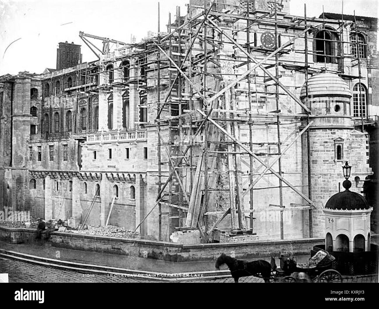 The north-west pavilion of the Château de Saint-Germain-en-Laye, France, as seen in the architectural archive, showcasing its historical and architectural significance. Stock Photo