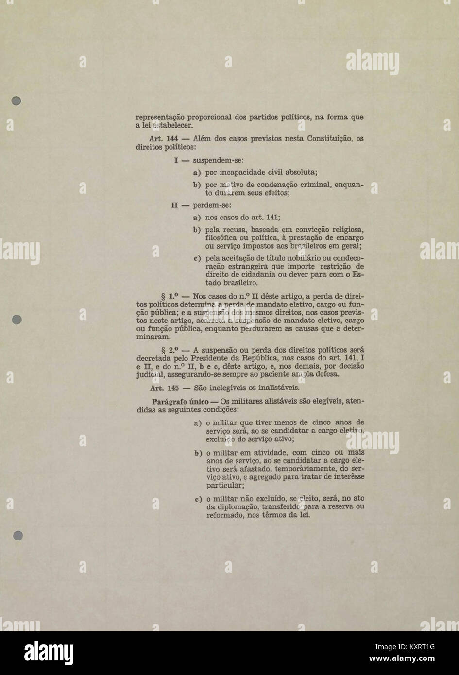 A page from the 1967 Constitution of Brazil, outlining political and ...