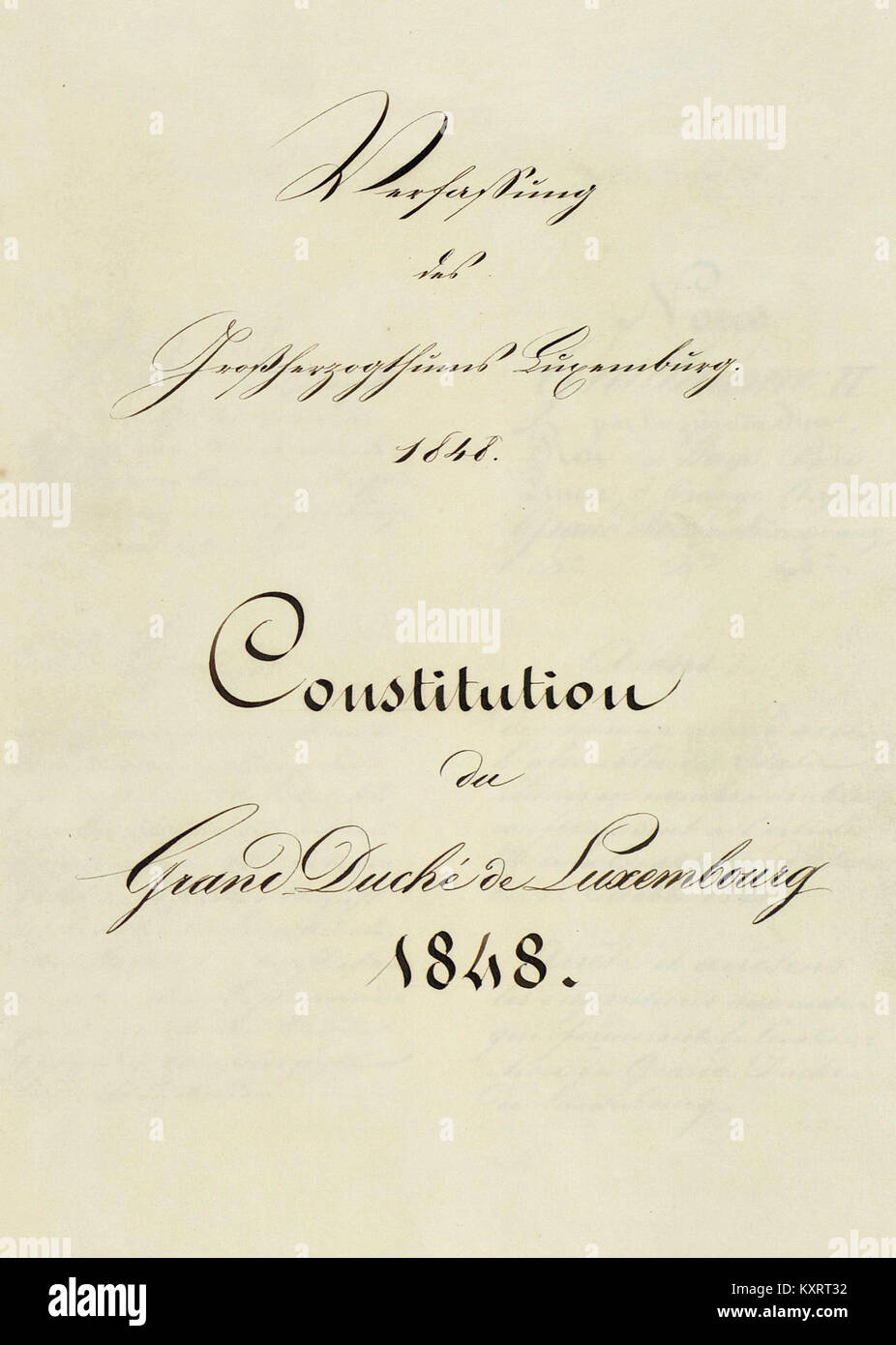 Constitution du Grand Duché de Luxembourg 1848 Cover page Stock Photo