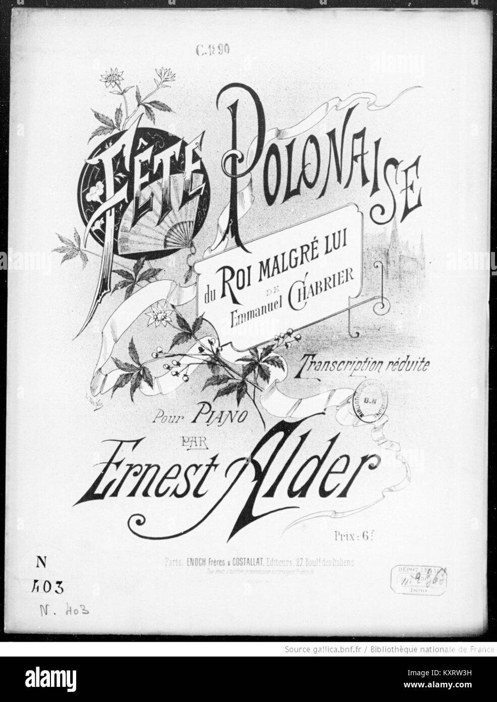 Cover of transcription of Fête polonaise du Roi malgré lui de Emmanuel Chabrier by Ernest Alder illustration by Louis Denis Stock Photo