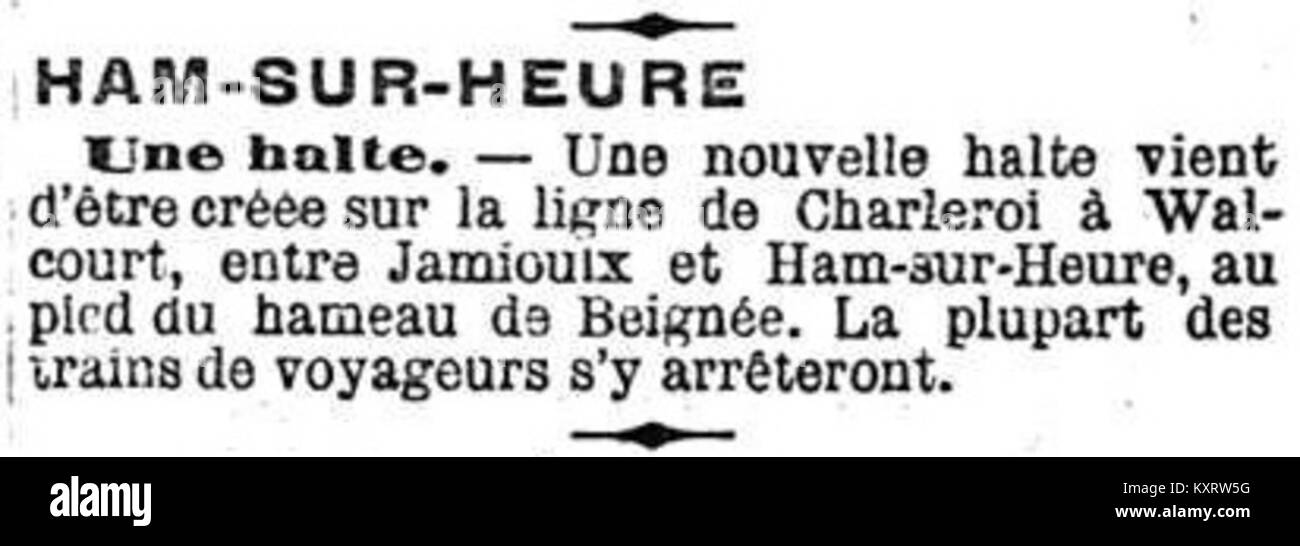 Création de la Gare de Beignée Gazette de Charleroi Le 29 septembre