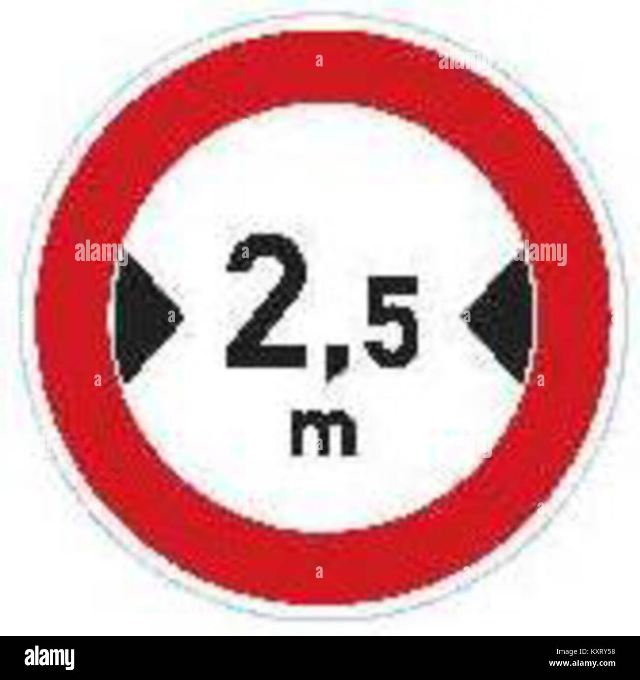 This title refers to a road sign in the Czech Republic, prohibiting vehicles exceeding a certain width from entering. It is a traffic regulation designed to ensure road safety and proper vehicle access. Stock Photo