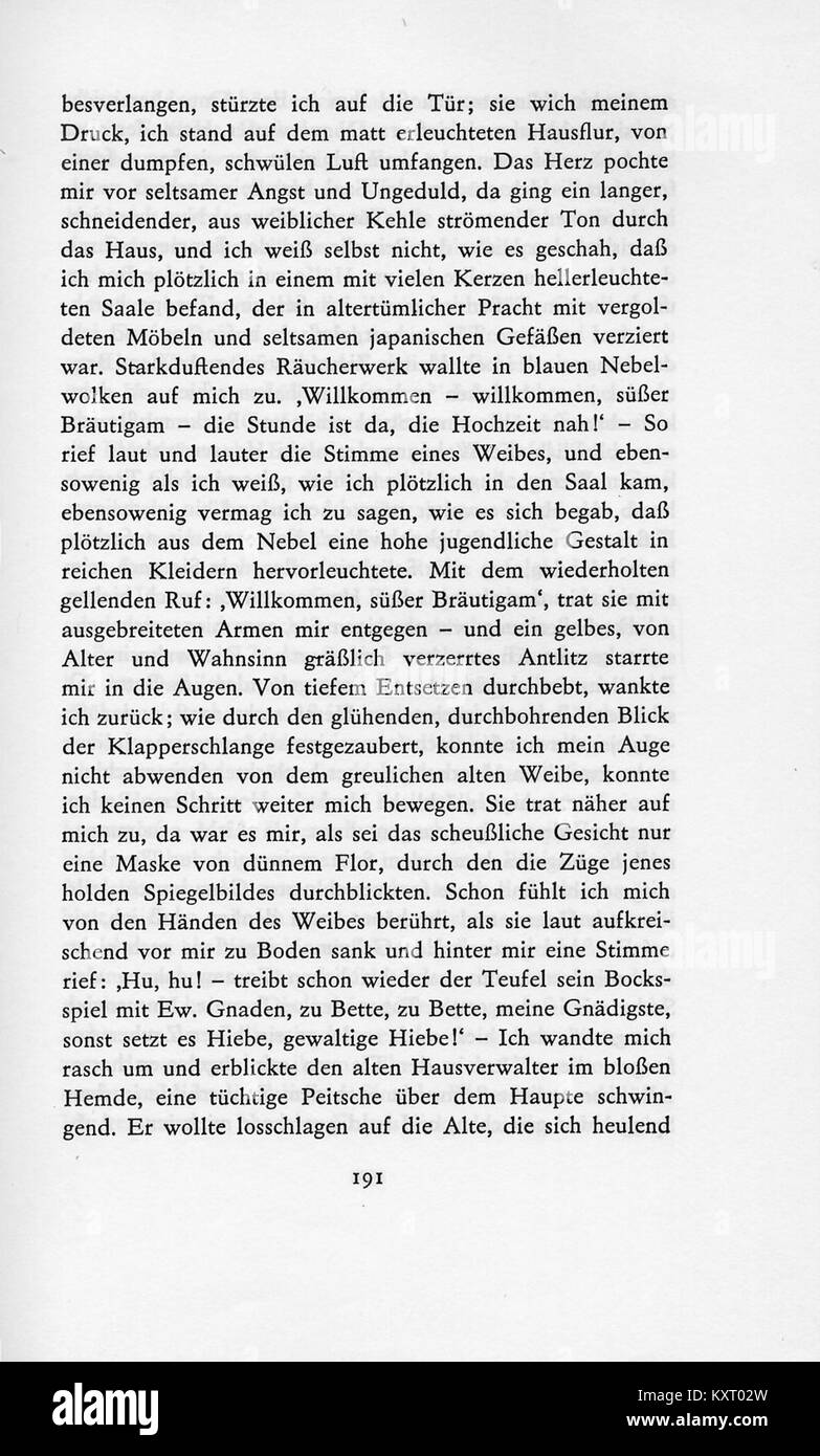 Page 191 from E.T.A. Hoffmann's 'Das öde Haus', a German literary work known for its blend of gothic atmosphere and psychological elements typical of Hoffmann’s romanticism. Stock Photo