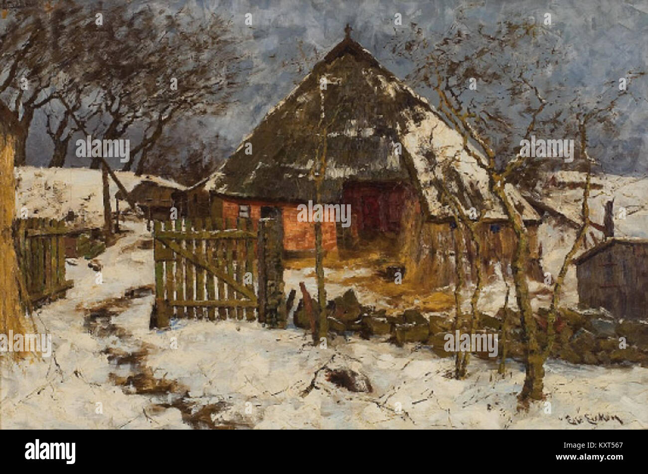 Elisabeth von Eickens Gemälde - Das Dornenhaus in winterlichem Tauschnee Stock Photo