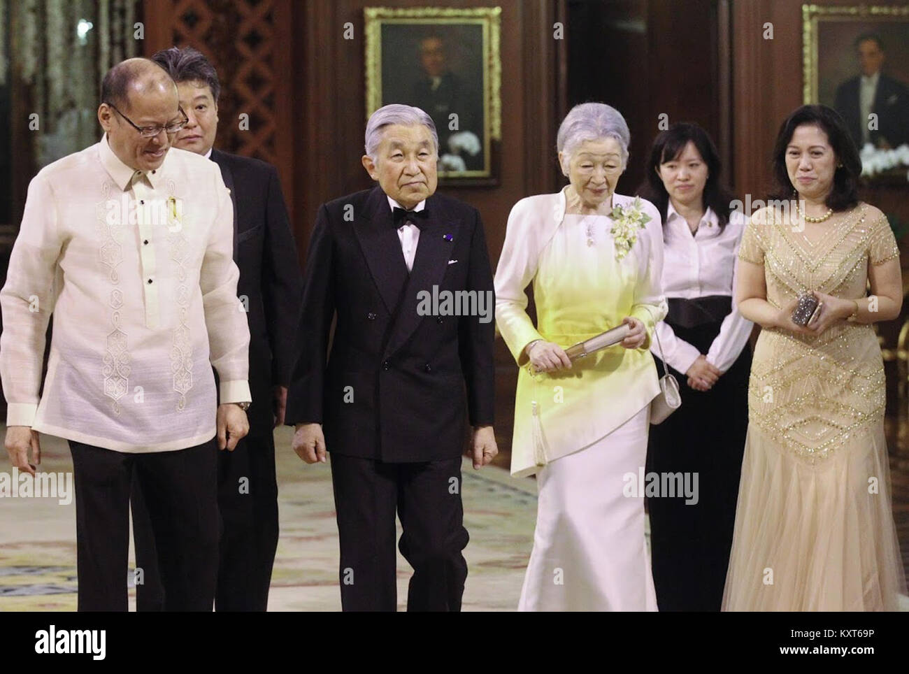 Emperor Akihito and Empress Michiko of Japan during their arrival at the Malacañan Palace for the State Dinner 012716 Stock Photo