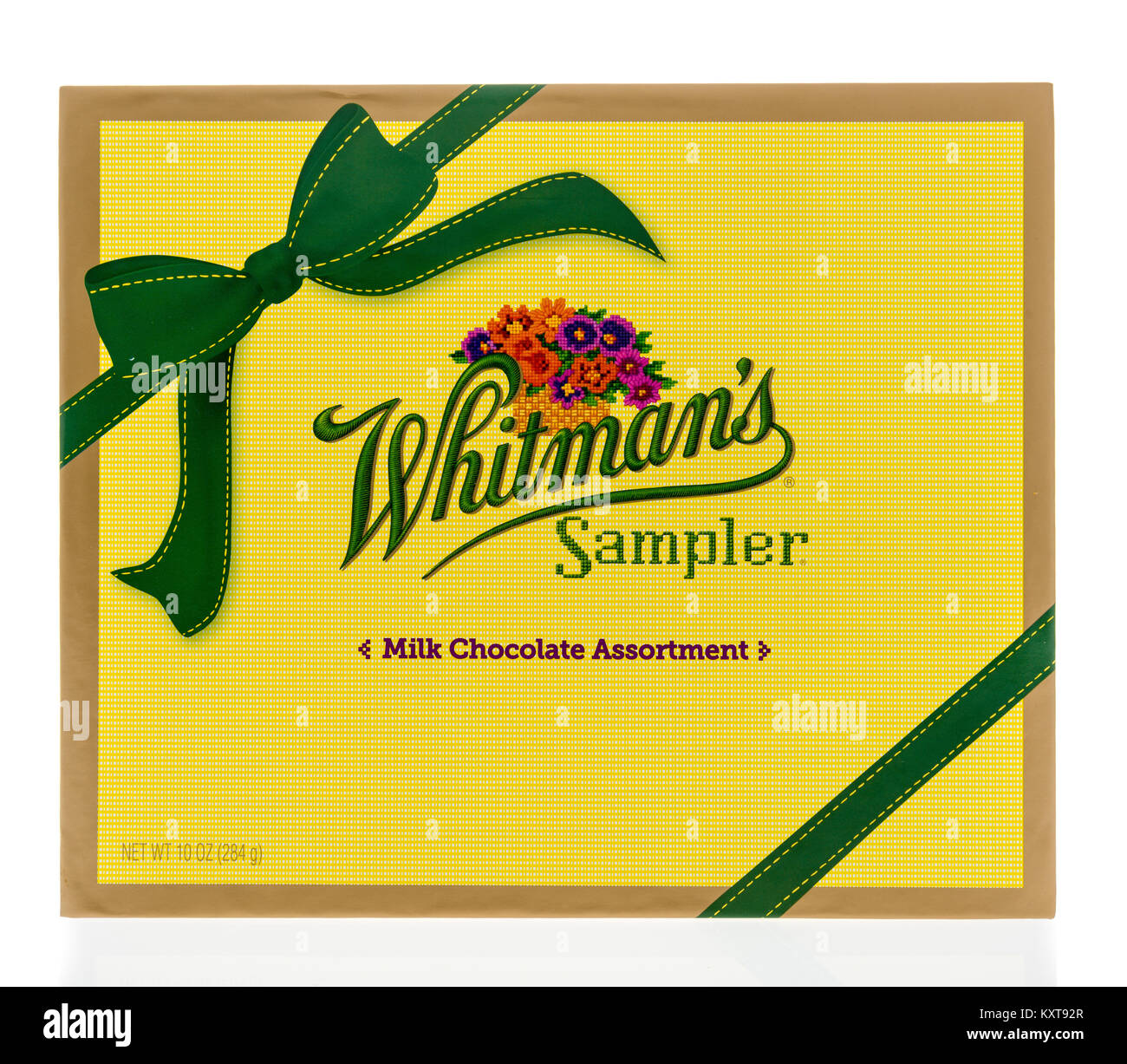 Winneconne, WI -30 December 2017: A box of Whitmans Sampler milk chocolate assortmant on an isolated background. Stock Photo