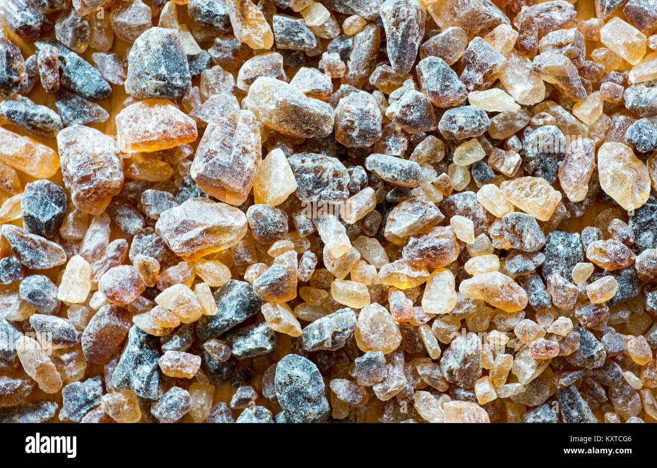 background of rock candy sugar crystals in various shapes and colors Stock Photo