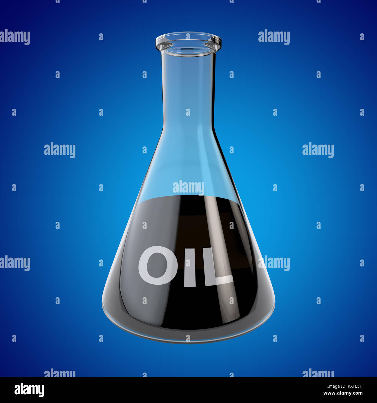 Laboratory glassware with oil. 3D render Stock Photo