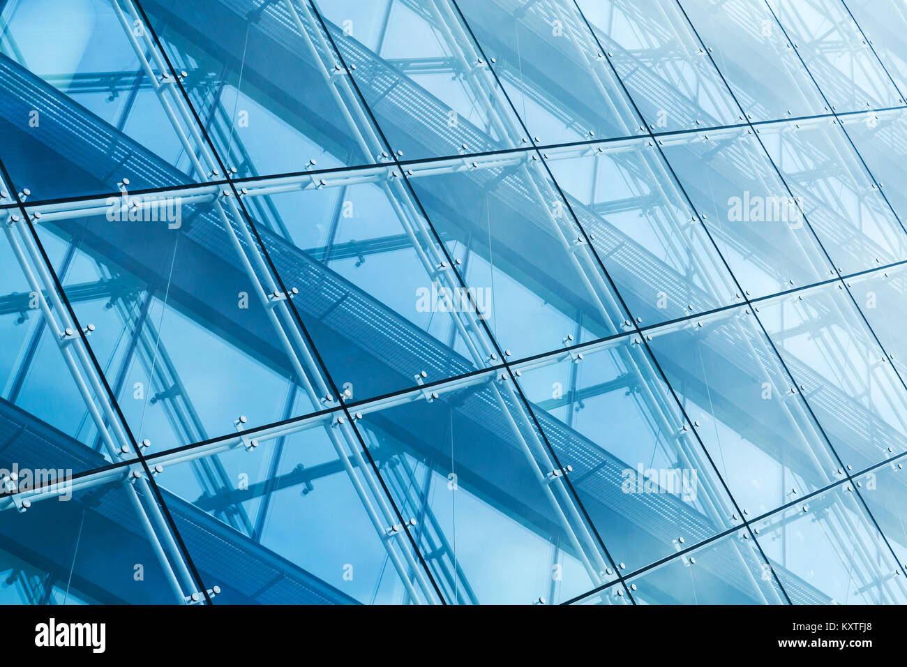 Modern architecture, curtain wall made of blue toned glass and steel constructions Stock Photo