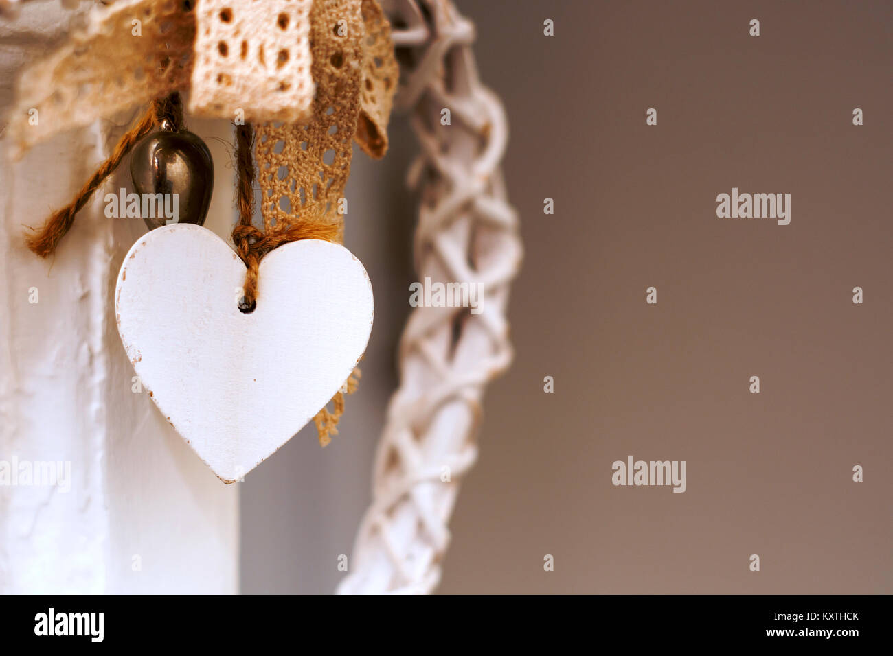 white wooden heart hanging Stock Photo