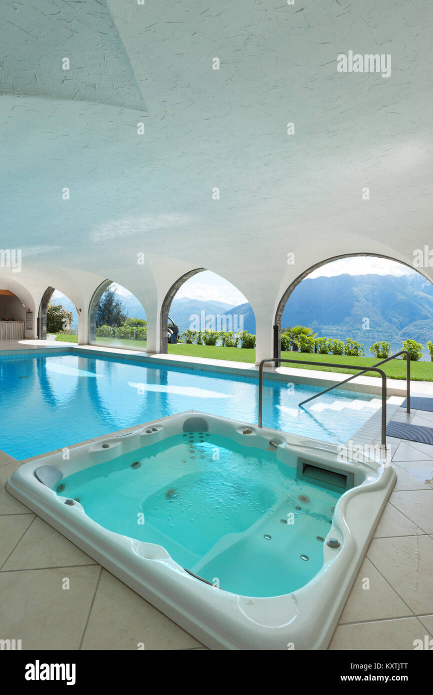 Architecture, luxury villa with Indoor swimming pool Stock Photo