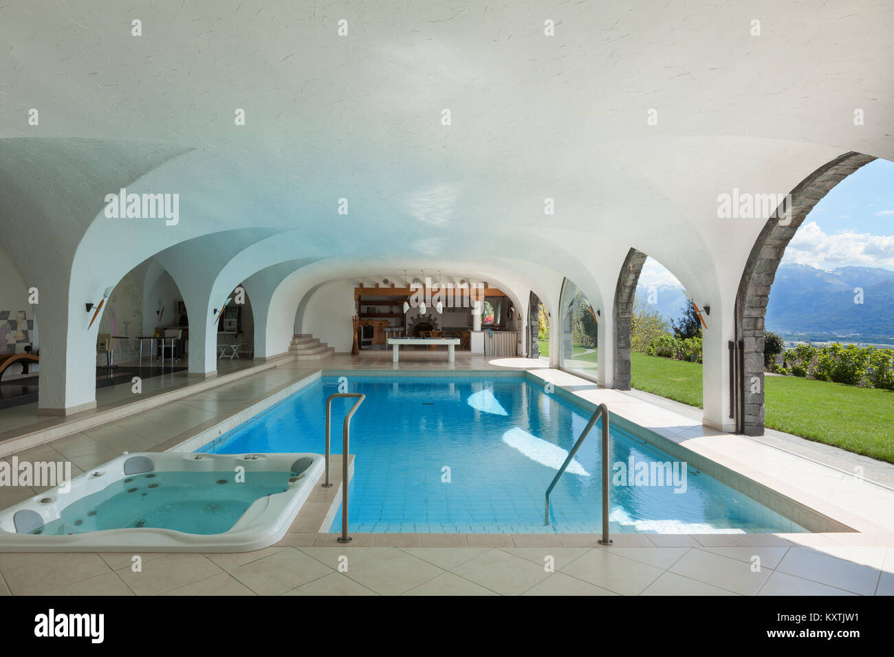 Architecture, luxury villa with Indoor swimming pool Stock Photo