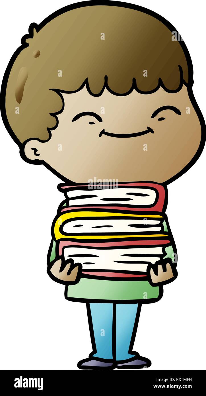 cartoon happy boy with books Stock Vector Image & Art - Alamy