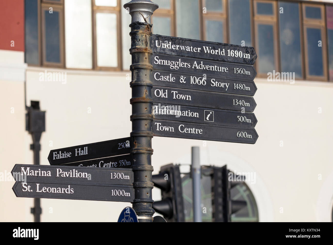 Hastings tourist fingerpost sign with directions for old town and st
