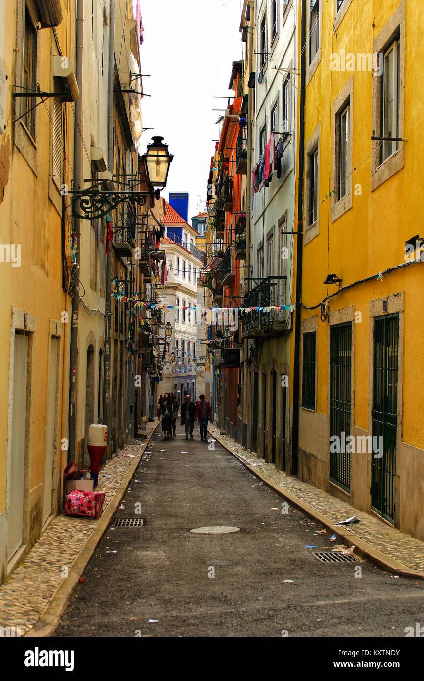Narrow and colorful streets of Lisbon, Portugal Stock Photo - Alamy