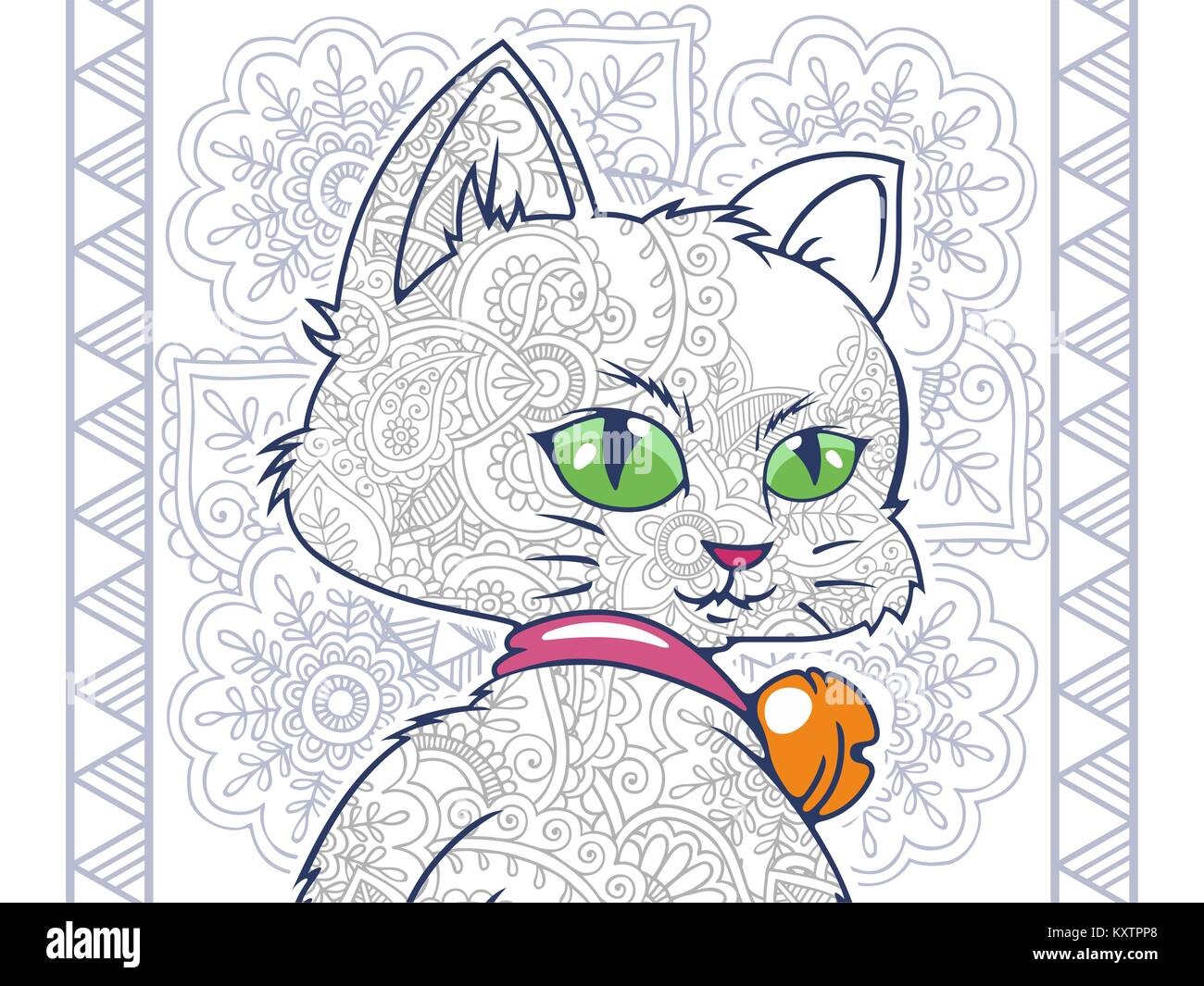 illustration of cat doodle for adult stress release coloring page Stock ...