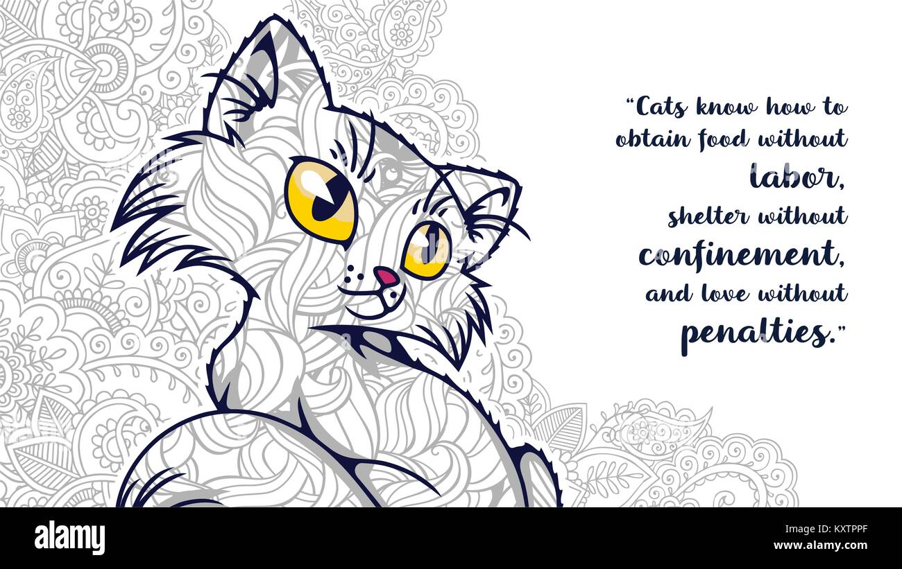 illustration of cat doodle for adult stress release coloring page Stock ...