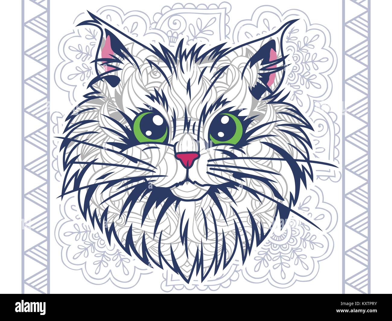illustration of cat doodle for adult stress release coloring page Stock ...