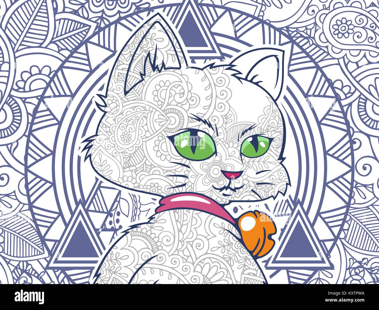 illustration of cat doodle for adult stress release coloring page Stock ...
