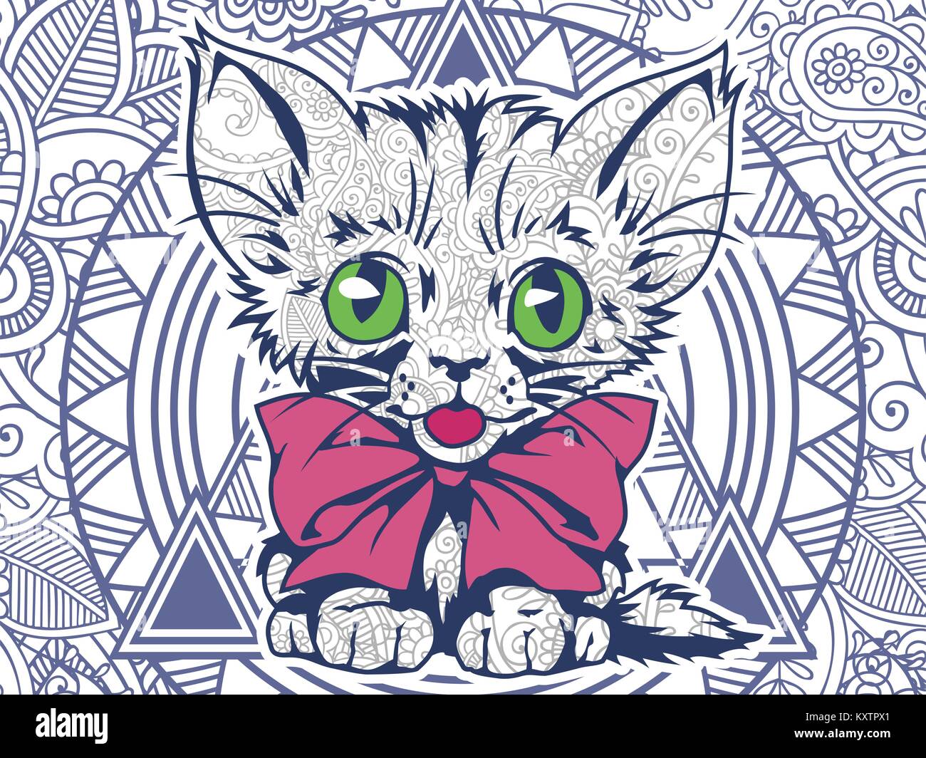 illustration of cat doodle for adult stress release coloring page Stock ...