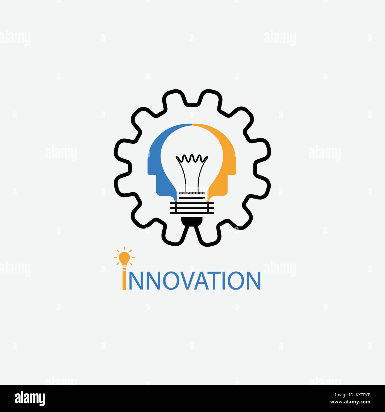 Creative light bulb,Gear icon and Human heads vector design banner template.Corporate business and industrial creative logotype symbol.Brainstorming a Stock Vector