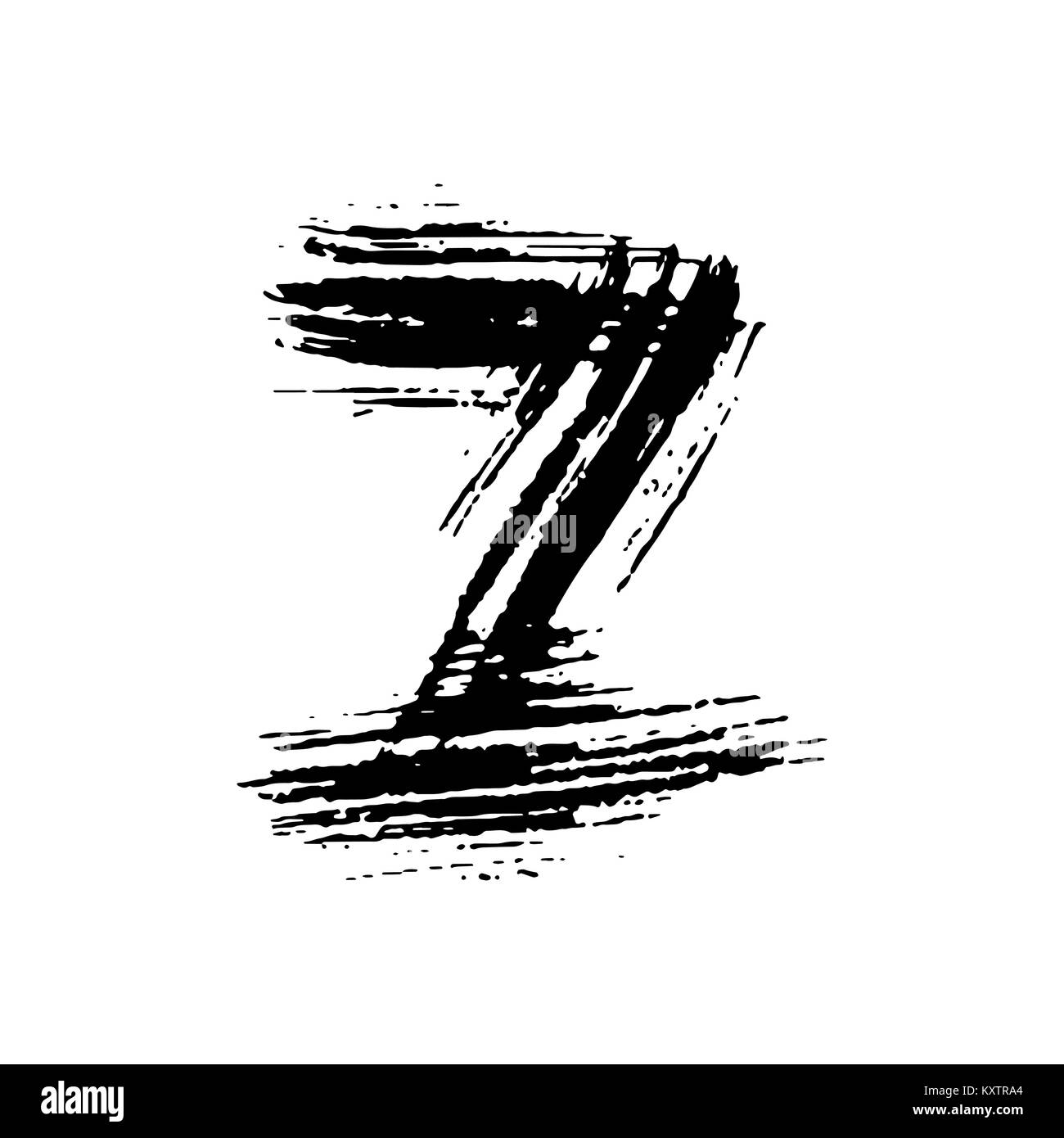 Letter z. Handwritten by dry brush. Rough strokes font. Vector