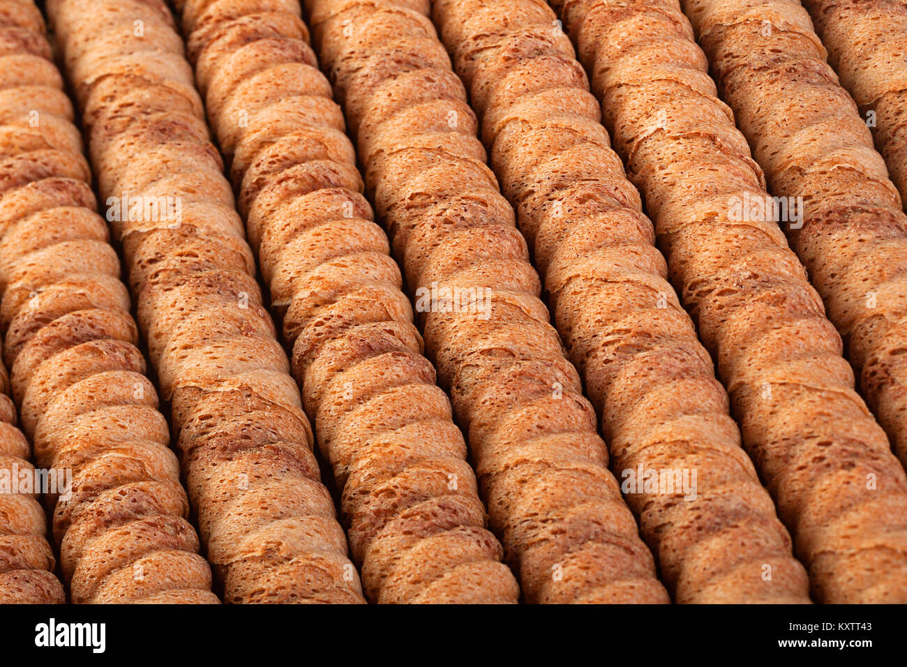 Waffle chocolate rolls stick closeup background Stock Photo Alamy