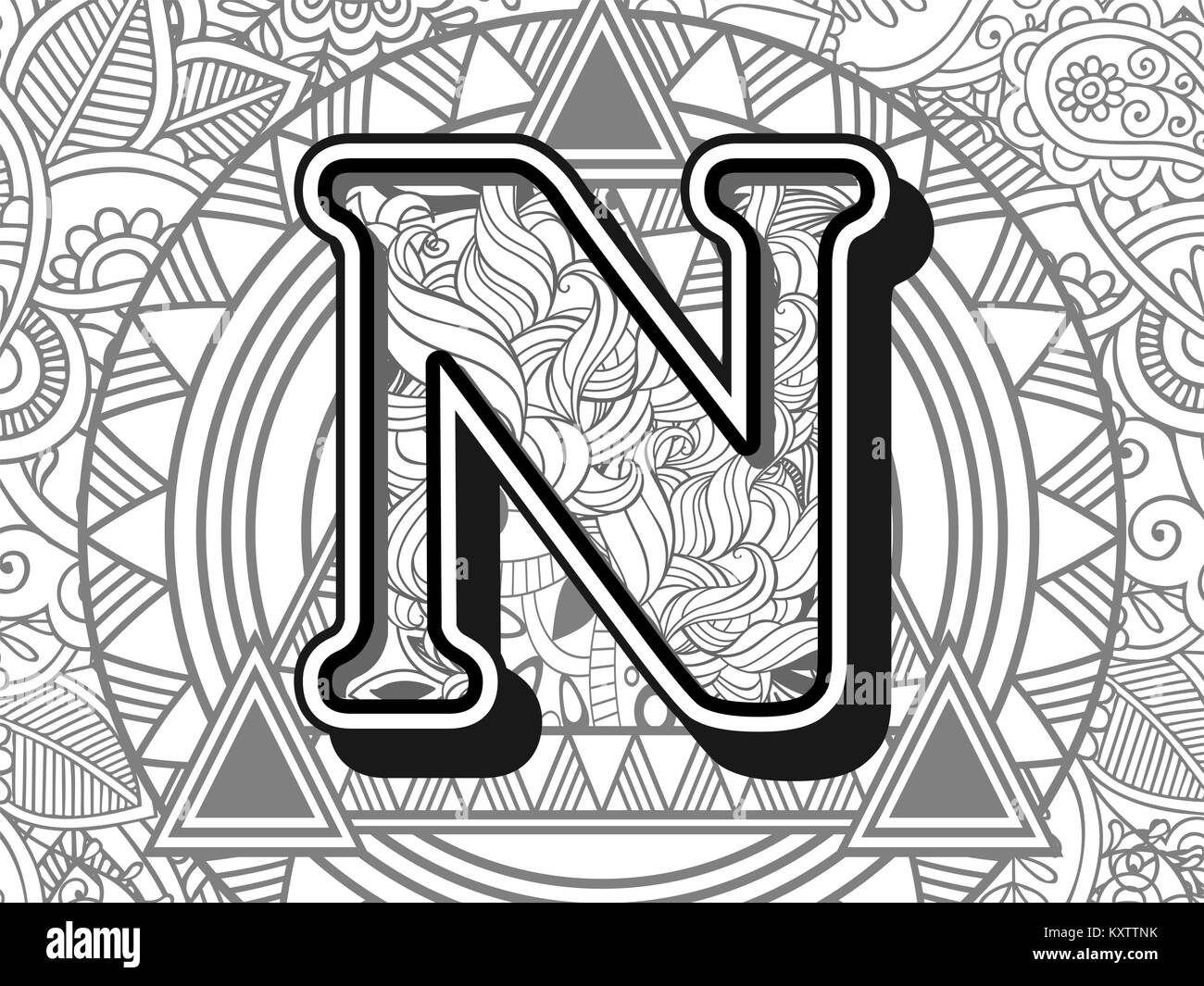 black and white hand drawn doodle image letter Stock Vector